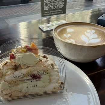 Shoreside Bakery - Meringue cake and latte - Bakeries Near Me - San Diego, California Shoreside Bakery - Meringue cake and latte - Bakeries Near Me - San Diego, California