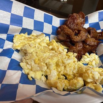 The Blue Line Grill - Scrambled eggs and bacon - Breakfast & Brunch Near Me - Tellico Plains, Tennessee The Blue Line Grill - Scrambled eggs and bacon - Breakfast & Brunch Near Me - Tellico Plains, Tennessee