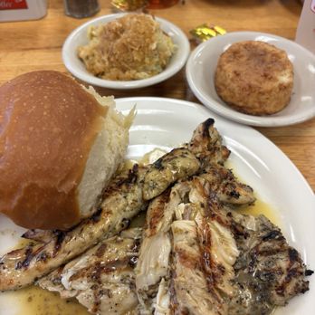 Johnny's Restaurant - Chicken souvlaki with yeast roll, grit cake and spinach casserole - Diners Near Me - Homewood, Alabama Johnny's Restaurant - Chicken souvlaki with yeast roll, grit cake and spinach casserole - Diners Near Me - Homewood, Alabama