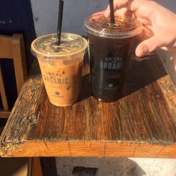 Groundwork Coffee - Vietnamese coffee (left) and cold brew (right) at their outdoor seating - Coffee & Tea Near Me - Santa Monica, California Groundwork Coffee - Vietnamese coffee (left) and cold brew (right) at their outdoor seating - Coffee & Tea Near Me - Santa Monica, California