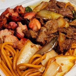 Bourbon chicken, mixed veggies, Mongolian beef with lo mein noddles. Taken 01.10.25
