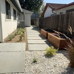 Vision LC Inc - Side-yard Concrete Stepping Pads, and Planter area w/ Decor-stone Infill plus LED Lights(4/6)