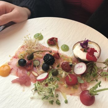 Miky - to sweet for my sons girlfriend ,, so i stepped in and helped  :)   shrimp carpaccio with passion fruit - Seafood Near Me - Monterosso al Mare, SP