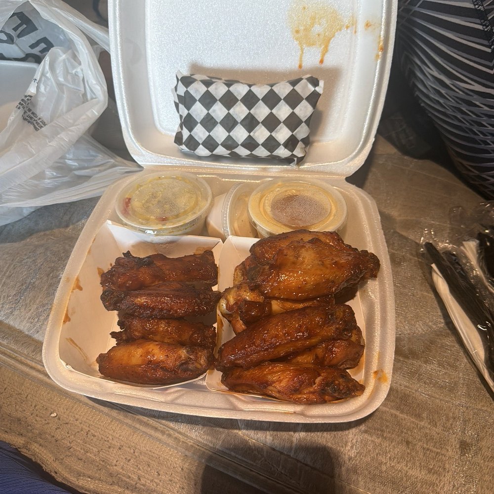 Smoked wings and ribs with greens, potato salad, Mac and cheese and last but not least the best banana pudding except my moms I ever had. Smoked wings and ribs with greens, potato salad, Mac and cheese and last but not least the best banana pudding except my moms I ever had.