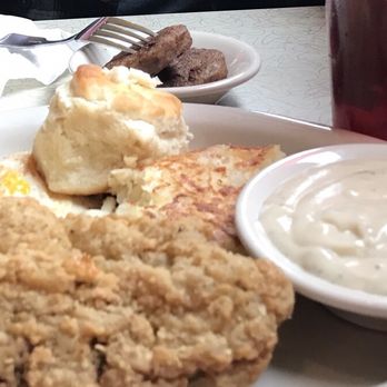 Arcade Restaurant - Chicken fried steak and a side of sausage in the background...gravy was good...but all the food was cold - Diners Near Me - Memphis, Tennessee Arcade Restaurant - Chicken fried steak and a side of sausage in the background...gravy was good...but all the food was cold - Diners Near Me - Memphis, Tennessee