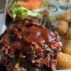 Indy's Burger Joint - Brisket burger with tater tots.....so good!