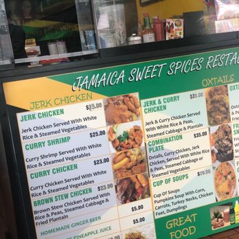 Jamaica Sweet Spices - Menu below ordering window - Caribbean Near Me - Oakland, California