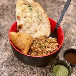 Bay Leaf Modern Indian Cuisine & Bar - 5 Points - Garlic Naan, Burnt Chili Garlic Chicken Fried Rice and Samosa