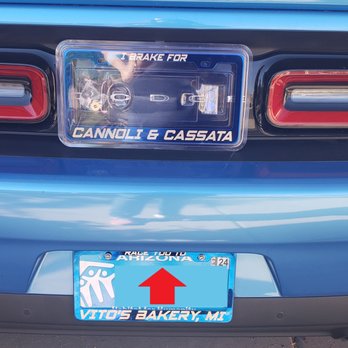 Vito's Bakery - A future license plate frame option also inspired by the visit. Always good to brake for cannoli and cassata. - Bakeries Near Me - Clinton Township, Michigan
