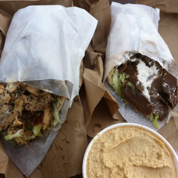 Jimmy's A & A Deli - Chicken schawarma left, beef donair right.  size small, and a order of hummus - Mediterranean Near Me - Calgary, Alberta
