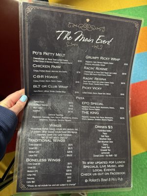 Menu photo 1 PO's Pub & Grill At Pollards Bowl Versailles, IN Menu photo 1 PO's Pub & Grill At Pollards Bowl Versailles, IN