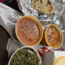 Chicken Tikka Masasla, Butter Chicken, Saag Paneer, Garlic Naan Chicken Tikka Masasla, Butter Chicken, Saag Paneer, Garlic Naan