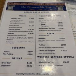Golden Grove Kitchen - Greek menu