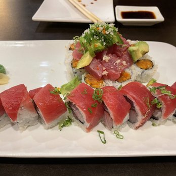 Sushi Q3 - Christmas tree roll in back, Million roll (no chef sauce) in front - Japanese Near Me - Millersville, Maryland Sushi Q3 - Christmas tree roll in back, Million roll (no chef sauce) in front - Japanese Near Me - Millersville, Maryland