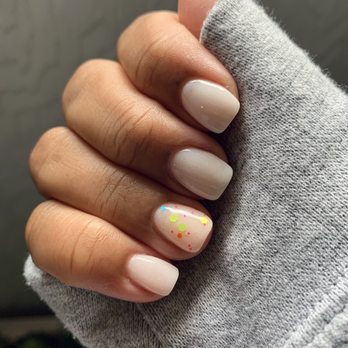Chic Happens Nails - So cute. American white with perfect match confetti flex. Love it. Thank you chic happens nails - Nail Salons Near Me - Hicksville, New York