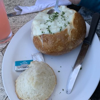 London Bridge Pub - chowder in a bread bowl - British Near Me - Monterey, California