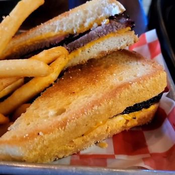 Biscuits and Bourbon - Grilled Cheese with Brisket and a side of fries - New American Near Me - Henderson, Nevada Biscuits and Bourbon - Grilled Cheese with Brisket and a side of fries - New American Near Me - Henderson, Nevada