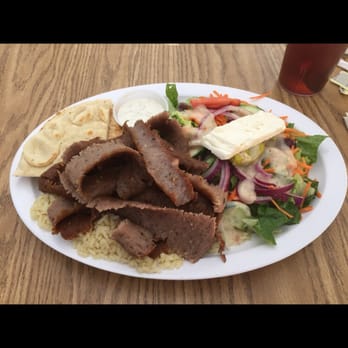 Olympic Cafe - Gyro plate with rice and a side Greek salad - Mediterranean Near Me - San Diego, California