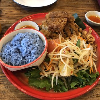 Sup Thai Kitchen - Blue coconut rice, fried chicken and papaya salad - Thai Near Me - Fresh Meadows, New York Sup Thai Kitchen - Blue coconut rice, fried chicken and papaya salad - Thai Near Me - Fresh Meadows, New York