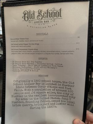 Menu photo 1 Old school Liquor Bar Huetter, ID Menu photo 1 Old school Liquor Bar Huetter, ID
