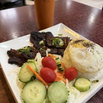 Pho Kim - Thai iced tea (top), grilled beef short ribs rice plate - Vietnamese Near Me - Federal Way, Washington Pho Kim - Thai iced tea (top), grilled beef short ribs rice plate - Vietnamese Near Me - Federal Way, Washington
