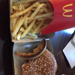 McDonald's - Cold fries and stale hard burger bun.