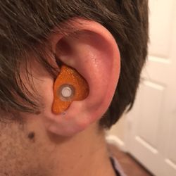 Hear Now - Custom filtered earplugs- orange w/gold glitter. Wow, those colors!!Great for all noisy environments to help you hear & communicate safely.