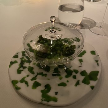 Quince - Peas with mint leaves and sorrel granita - French Near Me - San Francisco, California Quince - Peas with mint leaves and sorrel granita - French Near Me - San Francisco, California
