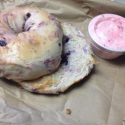 Oswego Bagelry & Sandwich Shop - Blueberry bagel with strawberry cream cheese