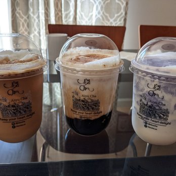 Aiyu Cha - L to R: Coconut coffee lovers, milk blended boba, cheesy ube - Bubble Tea Near Me - Westminster, California