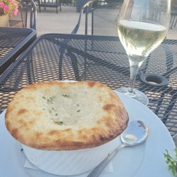 Mick's All American Pub - Chicken pot pie & Sauv Blanc on the patio