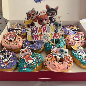 Elby Donuts - A dozen donuts. Pink,blue purple with sprinkles. - Coffee & Tea Near Me - Des Peres, Missouri Elby Donuts - A dozen donuts. Pink,blue purple with sprinkles. - Coffee & Tea Near Me - Des Peres, Missouri