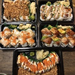 Tacoma's No1 Fried Rice - TL: Spider Roll TR: Unagi Roll BL: White Tiger Roll BR: Ultimate Dragon Roll Bottom: Seahawks roll