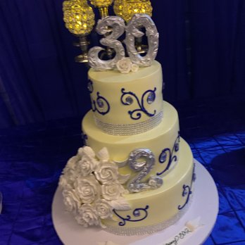 Circo's Pastry Shop - The anniversary 30 + 2 cake. Yellow,blue and white was the color for the night. - Bakeries Near Me - Brooklyn, New York Circo's Pastry Shop - The anniversary 30 + 2 cake. Yellow,blue and white was the color for the night. - Bakeries Near Me - Brooklyn, New York
