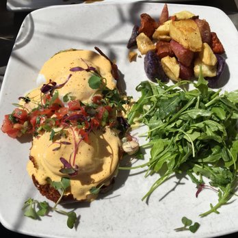 Root Down - Colombian arepas benedict. B wasn't impressed. - New American Near Me - Denver, Colorado