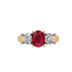 Estate Buying Group - Harry H Solomon Co - Handsome three stone ruby and diamond ring in 18k yellow gold and platinum