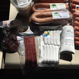 Breakfast sausages, jerky, kielbasa's, and from what I hear, the most sour pickles you can get Breakfast sausages, jerky, kielbasa's, and from what I hear, the most sour pickles you can get