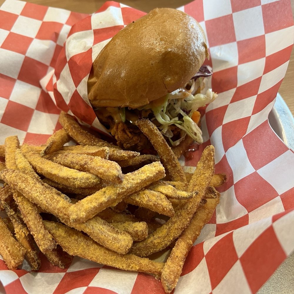 Mighty Chick Sando - Nashville hot spice level 3 with cheese flake fries - Chicken Wings Near Me - Bedford, Texas Mighty Chick Sando - Nashville hot spice level 3 with cheese flake fries - Chicken Wings Near Me - Bedford, Texas