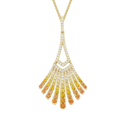 P.J. Rossi Jewelers - 14K Yellow Gold Yellow Sapphire Diamond Necklace 14K yellow gold graduated yellow sapphire and diamond fan pendant with diamo...