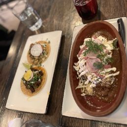 Tacos and chicken enchiladas