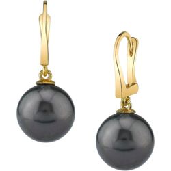 Thacker Jewelry - THE PEARL SOURCE 14K Gold Round Genuine Black Tahitian South Sea Cultured Pearl Classic Elegance Earrings for Women