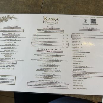 Kasra Persian Grill - Front of menu - Persian/Iranian Near Me - Houston, Texas Kasra Persian Grill - Front of menu - Persian/Iranian Near Me - Houston, Texas