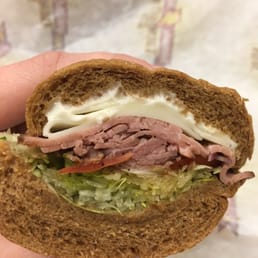 Roast beef on wheat with everything. Can't see all the thinly sliced red onion yet, but they're in there! Roast beef on wheat with everything. Can't see all the thinly sliced red onion yet, but they're in there!