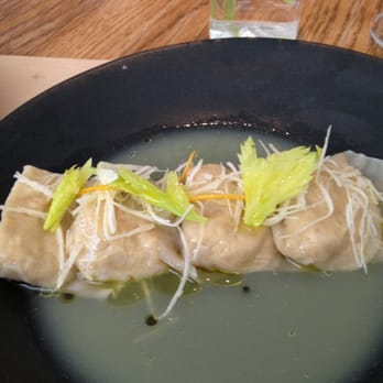 Perry St - Peekytoe crab dumplings w celeriac lemon tea - New American Near Me - New York, New York Perry St - Peekytoe crab dumplings w celeriac lemon tea - New American Near Me - New York, New York