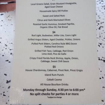 Cobalt - Happy hour menu - New American Near Me - Vero Beach, Florida