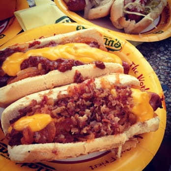 Nathan's Famous - chili and bacon cheese dogs - Hot Dogs Near Me - Brooklyn, New York Nathan's Famous - chili and bacon cheese dogs - Hot Dogs Near Me - Brooklyn, New York