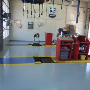 Glow Coatings - Oil Change Shop - Color Coded Epoxy/Urethane System with non-skid - Flooring Near Me