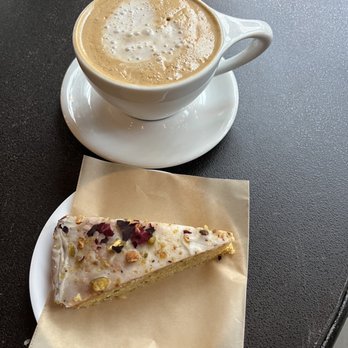 Third Culture Coffee - Cardamom latte and pistachio rose cake - Coffee & Tea Near Me - Bellevue, Washington
