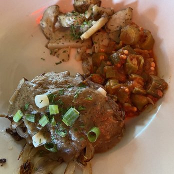 Hill Top Cafe - Chopped Steak, Greek okra, potatoes - Greek Near Me - Fredericksburg, Texas