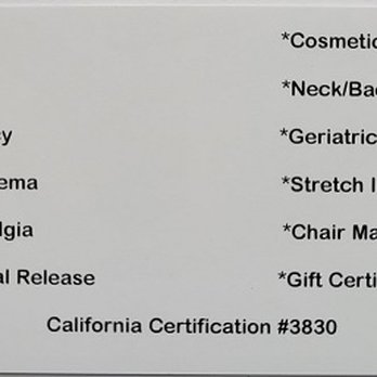 Massage By Julia - Massage by Julia back of business card listing my services - Massage Near Me